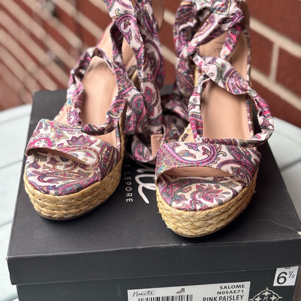 Nanette Lepore Salome Paisley Espadrille Wedges 6.5
